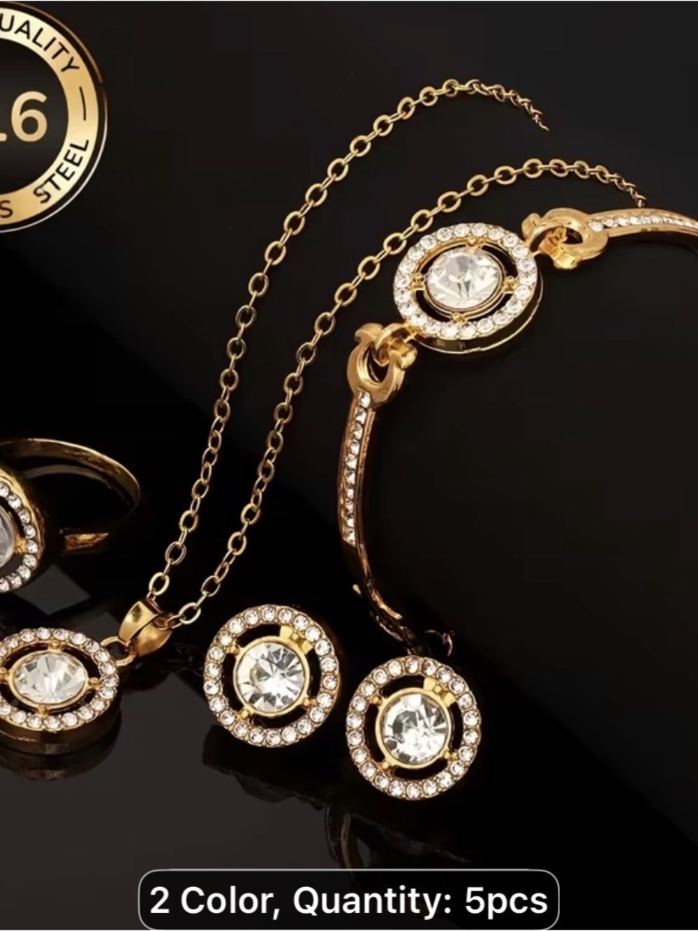5PCS 316 Stainless Steel full Synthetic Zirconia -Women's Set (GOLD)